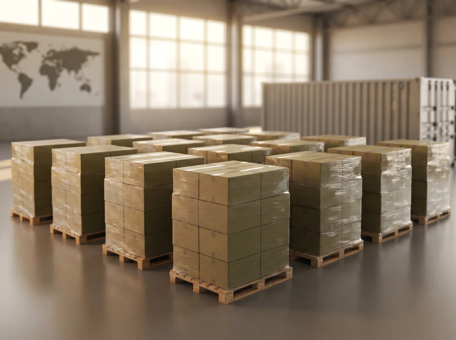 Packaged millet goods on pallets ready for international export